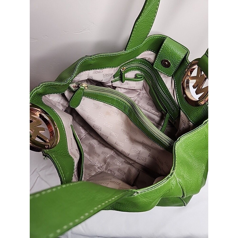 Michael Kors Fulton East West Genuine Pebbled Leather Handbag - Bright Green - Picture 6 of 8